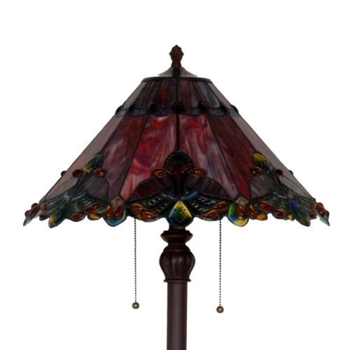  Bieye L10242 17-inch Baroque Tiffany Style Stained Glass Floor Lamp with Metal Base, 65-inch Tall (Red)