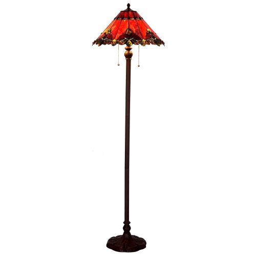  Bieye L10242 17-inch Baroque Tiffany Style Stained Glass Floor Lamp with Metal Base, 65-inch Tall (Red)