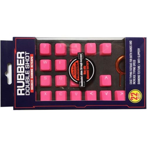  Big Chic Rubber Gaming Backlit Keycaps Set - 22 Keys for Cherry MX Mechanical Keyboards Compatible OEM Include Key Puller (Neon Jelly Pink)