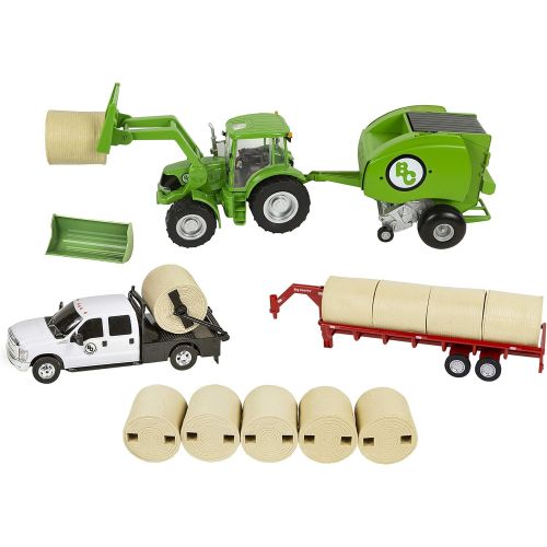  Big Country Toys Hay Baling Set - 1:20 Scale - Toy Hay Baling Set - Toy Farm Vehicles - Toy Tractor - Toy Flatbed Truck - Toy Hay Bales