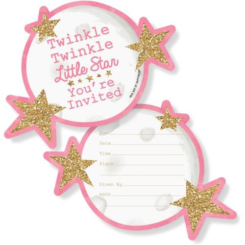  Big Dot of Happiness Pink Twinkle Twinkle Little Star - Shaped Fill-In Invitations - Baby Shower or Birthday Party Invitation Cards with Envelopes - Set of 12