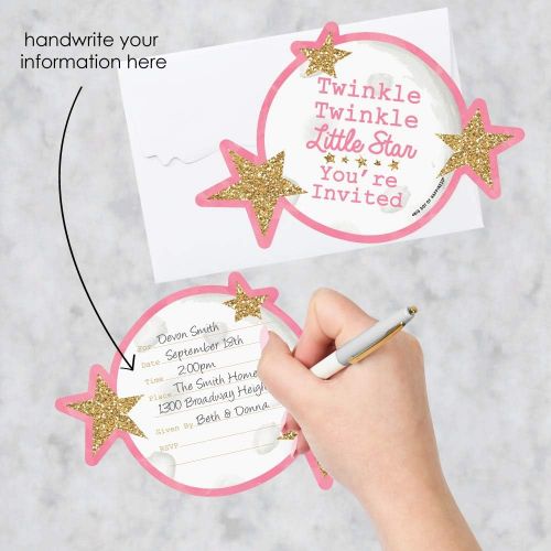  Big Dot of Happiness Pink Twinkle Twinkle Little Star - Shaped Fill-In Invitations - Baby Shower or Birthday Party Invitation Cards with Envelopes - Set of 12