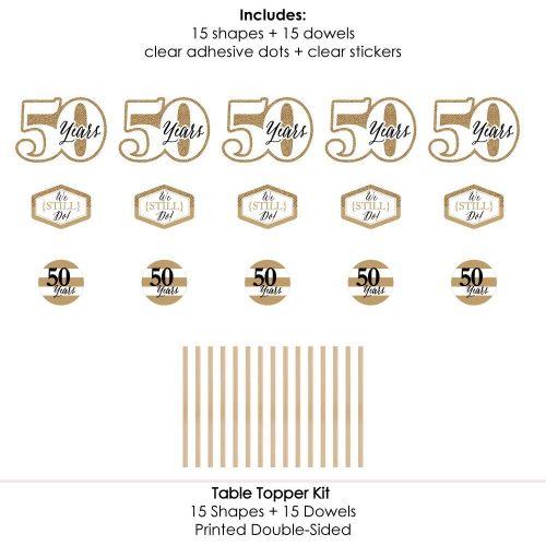  Big Dot of Happiness We Still Do - 50th Wedding Anniversary - Anniversary Party Centerpiece Sticks - Table Toppers - Set of 15
