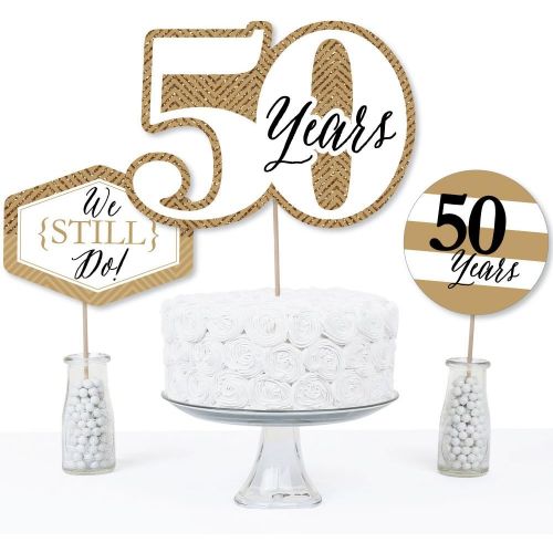  Big Dot of Happiness We Still Do - 50th Wedding Anniversary - Anniversary Party Centerpiece Sticks - Table Toppers - Set of 15