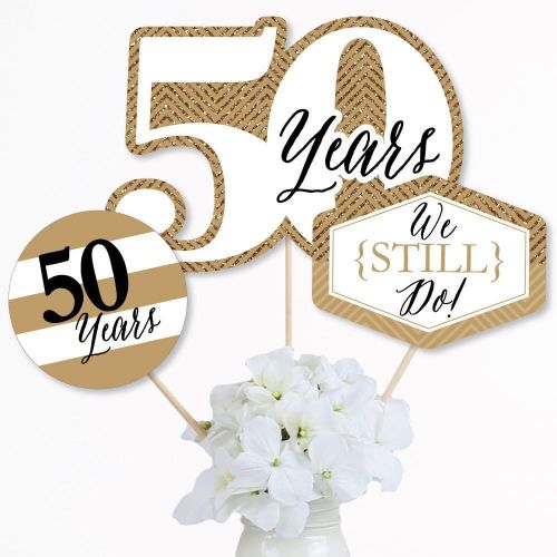  Big Dot of Happiness We Still Do - 50th Wedding Anniversary - Anniversary Party Centerpiece Sticks - Table Toppers - Set of 15