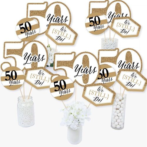  Big Dot of Happiness We Still Do - 50th Wedding Anniversary - Anniversary Party Centerpiece Sticks - Table Toppers - Set of 15