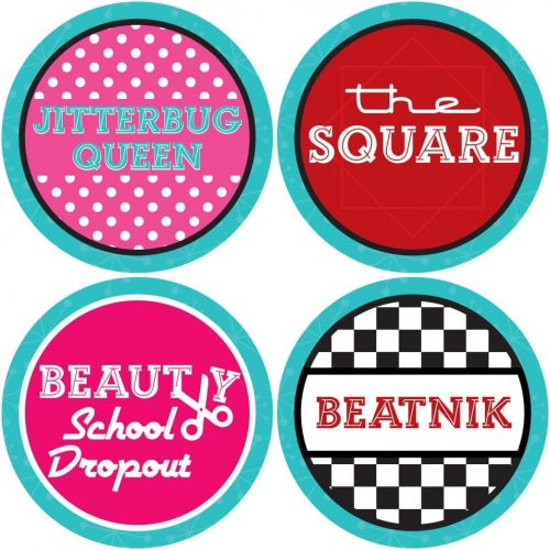  Big Dot of Happiness 50s Sock Hop - 1950s Rock N Roll Party Funny Name Tags - Party Badges Sticker Set of 12