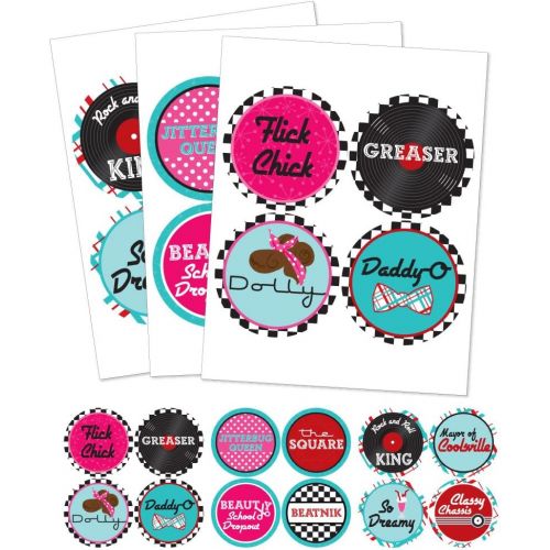  Big Dot of Happiness 50s Sock Hop - 1950s Rock N Roll Party Funny Name Tags - Party Badges Sticker Set of 12
