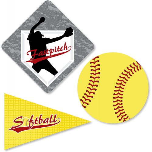  Big Dot of Happiness Grand Slam - Fastpitch Softball - DIY Shaped Birthday Party or Baby Shower Cut-Outs - 24 Count