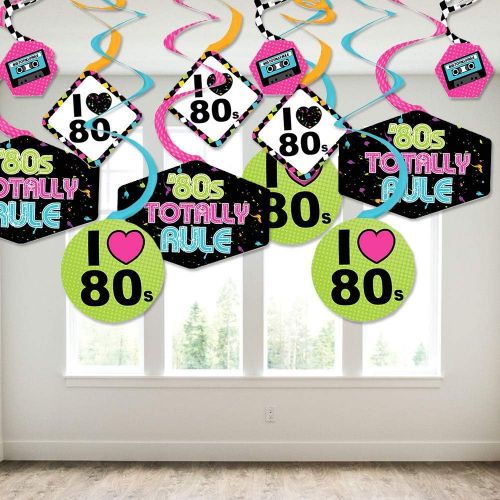  Big Dot of Happiness 80s Retro - Totally 1980s Party Hanging Decor - Party Decoration Swirls - Set of 40