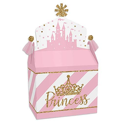  Big Dot of Happiness Little Princess Crown Treat Box Party Favors Pink and Gold Princess Baby Shower or Birthday Party Goodie Gable Boxes Set of 12