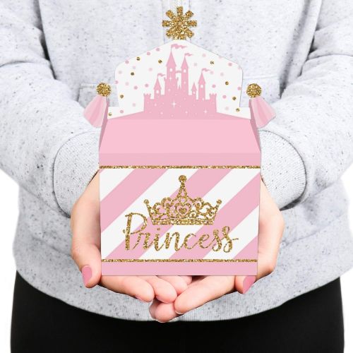  Big Dot of Happiness Little Princess Crown Treat Box Party Favors Pink and Gold Princess Baby Shower or Birthday Party Goodie Gable Boxes Set of 12
