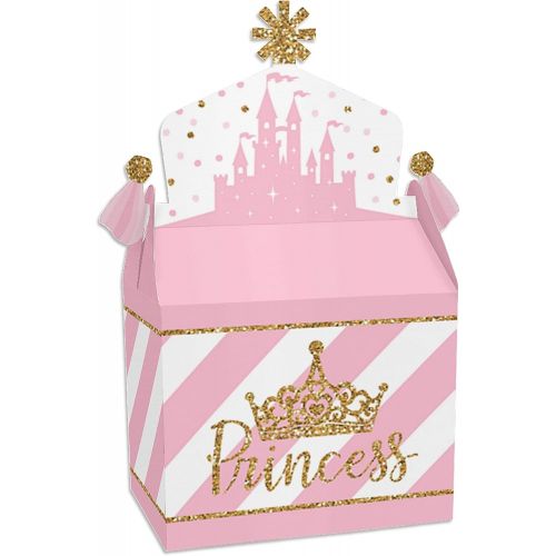  Big Dot of Happiness Little Princess Crown Treat Box Party Favors Pink and Gold Princess Baby Shower or Birthday Party Goodie Gable Boxes Set of 12