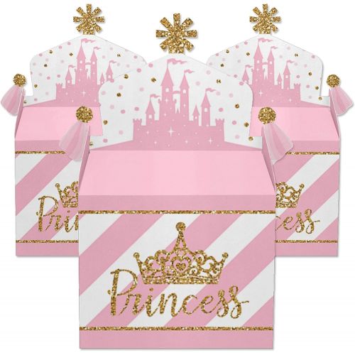  Big Dot of Happiness Little Princess Crown Treat Box Party Favors Pink and Gold Princess Baby Shower or Birthday Party Goodie Gable Boxes Set of 12