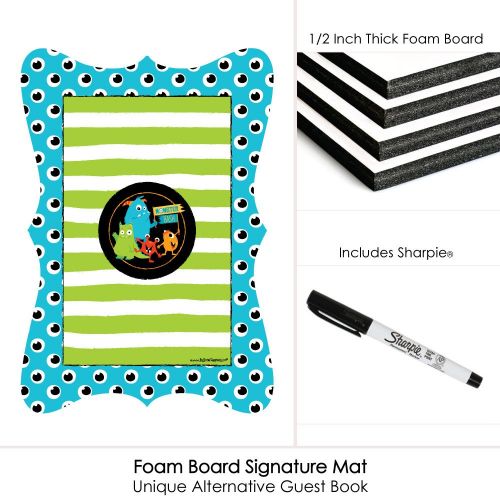  Big Dot of Happiness Monster Bash - Unique Alternative Guest Book - Little Monster Birthday Party or Baby Shower Signature Mat