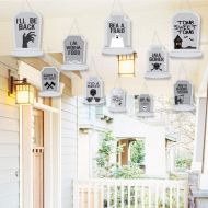 Big Dot of Happiness Hanging Graveyard Tombstones - Outdoor Halloween Party Hanging Porch & Tree Yard Decorations - 10 Pieces