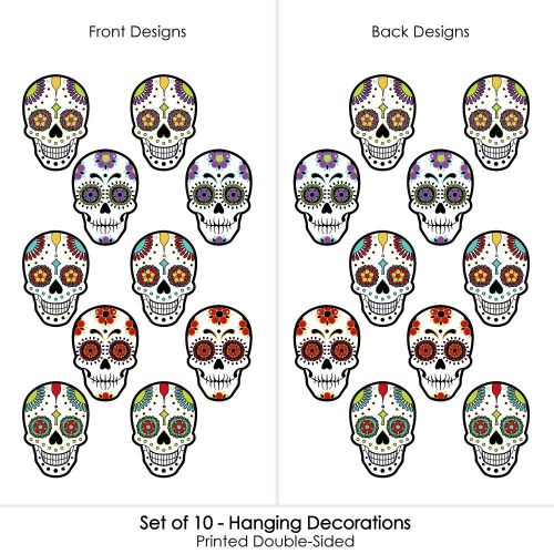  Big Dot of Happiness Hanging Day of The Dead - Outdoor Hanging Decor - Halloween Party Decorations - 10 Pieces