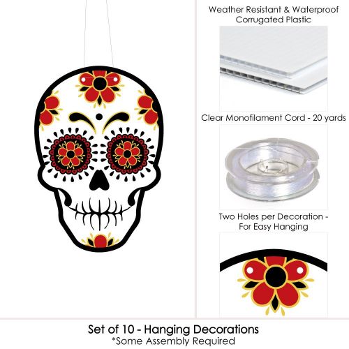  Big Dot of Happiness Hanging Day of The Dead - Outdoor Hanging Decor - Halloween Party Decorations - 10 Pieces