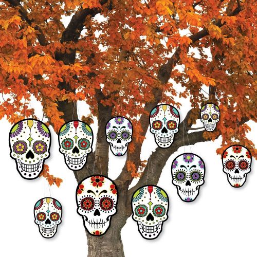  Big Dot of Happiness Hanging Day of The Dead - Outdoor Hanging Decor - Halloween Party Decorations - 10 Pieces