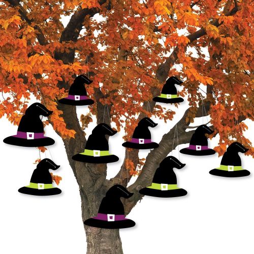  Big Dot of Happiness Hanging Happy Halloween - Outdoor Witch Hats Hanging Porch & Tree Yard Decorations - 10 Pieces