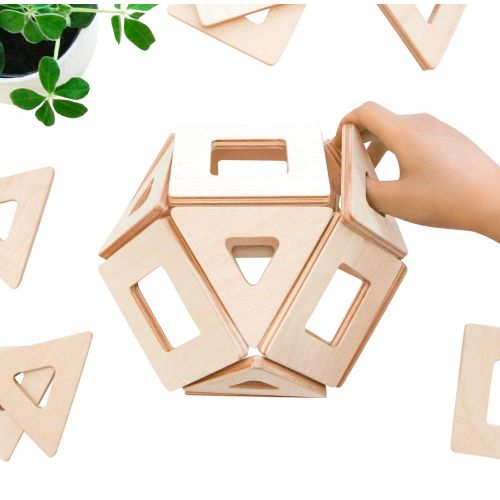  Big Future Toys Magnetic Wooden Blocks for Kids | Earthtiles - Wooden Magnetic Tiles - 32 Piece Set