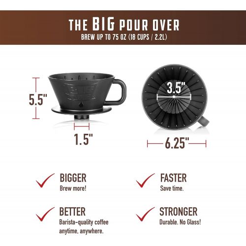 빅죠 Big Joe Extra Large Pour Over Coffee Maker, Wide Basket Dripper Funnel, Large Batch Pour Over brews up to 75 Ounces, Fits Most Thermal Drinkware, Dishwasher Safe, BPA Free