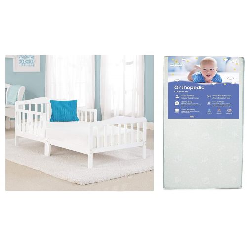  Big Oshi Contemporary Toddler Bed & Mattress Bundle, Waterproof, Non-Toxic Mattress, White Bed Bundle