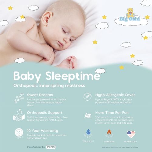  Big Oshi Full Size Baby Crib Mattress - 5.8 Thick - Orthopedic Innerspring Mattress - 96 Coil Springs - With Waterproof Cover - Make Clean up Easy - Safe, Hypoallergenic...