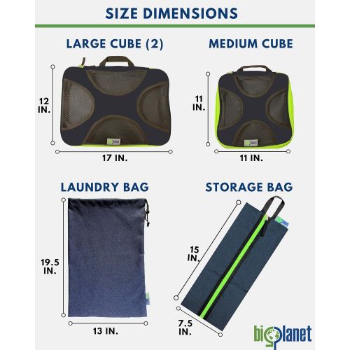  Big Planet BigPlanet 5 Piece Set - Compression Packing Cubes For Travel, Laundry & Shoe Organizer Bags - Water Resistant Packing Cubes Organize & Compress Luggage Sets, Travel Accessories & C