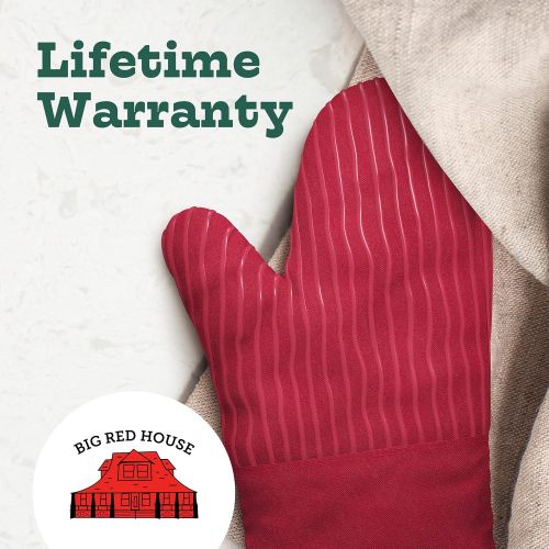  Big Red House Oven Mitts, with The Heat Resistance of Silicone and Flexibility of Cotton, Recycled Cotton Infill, Terrycloth Lining, 480 F Heat Resistant Pair Red