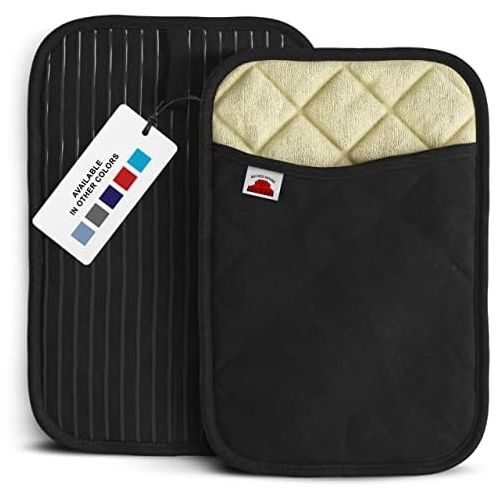  [아마존베스트]Big Red House Pot Holders, with The Heat Resistance of Silicone and Flexibility of Cotton, Recycled Cotton Infill, Terrycloth Lining, Set of 2 Black