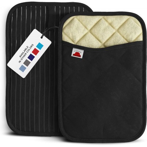  [아마존베스트]Big Red House Pot Holders, with The Heat Resistance of Silicone and Flexibility of Cotton, Recycled Cotton Infill, Terrycloth Lining, Set of 2 Black