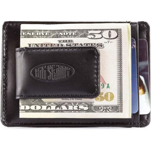  Big Skinny Mens Leather Magnetic Money Clip Slim Wallet, Holds Up to 12 Cards, Black