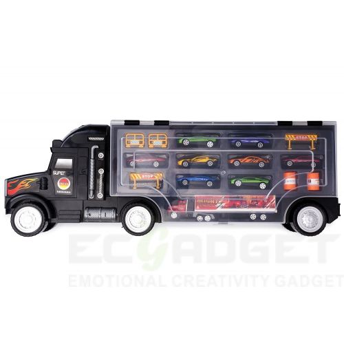  Big-Daddy Toy Truck Super Mega Extra Large Tractor Trailer Car Collection Case Carrier Transport Toy Truck For Kids Includes 12 Cars 1 Small Tractor Trailer & 6 More Accessories