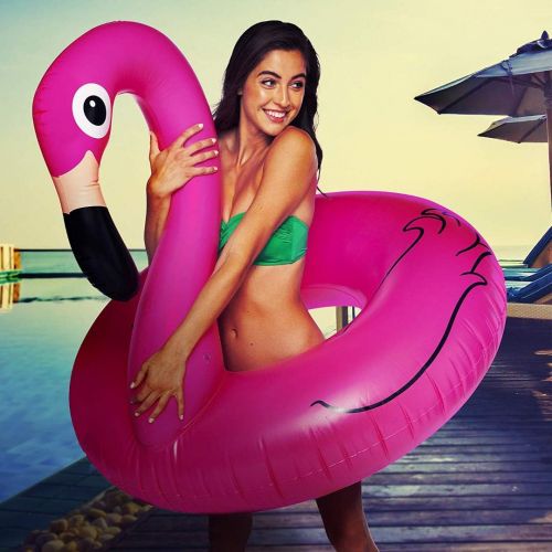  BigMouth Inc Pink Flamingo Pool Float, Inflates to Over 4ft. Wide, Funny Inflatable Vinyl Summer Pool or Beach Toy, Patch Kit Included
