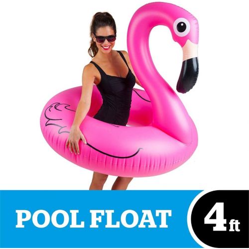  BigMouth Inc Pink Flamingo Pool Float, Inflates to Over 4ft. Wide, Funny Inflatable Vinyl Summer Pool or Beach Toy, Patch Kit Included