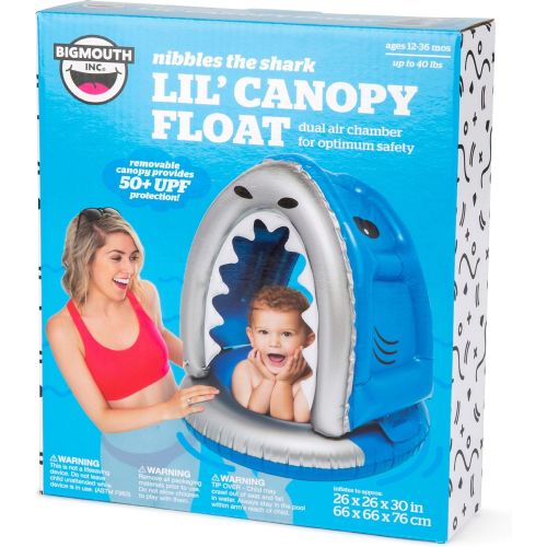  BigMouth Inc. Lil Silly Shark Float with Canopy - Ultra-Durable Dual-Chamber 3-Point Harness w/ Child Safety Valves, for Ages 1-3 Years and Up to 40 Pounds, UPF 50+ Protection Baby