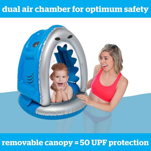  BigMouth Inc. Lil Silly Shark Float with Canopy - Ultra-Durable Dual-Chamber 3-Point Harness w/ Child Safety Valves, for Ages 1-3 Years and Up to 40 Pounds, UPF 50+ Protection Baby