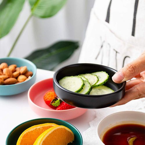  [아마존베스트]BigNoseDeer Matte Ceramic Soy Dipping dish,Multipurpose Porcelain Sauce Dish Mini Side Seasoning bowl Sushi Soy Dipping Bowls Simple Style Set of 6 Black