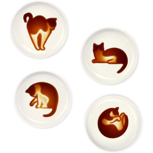  [아마존베스트]BigNoseDeer Ceramics Sauce Dish Cat Relief Seasoning Dish Mini Side Sushi Soy Dipping Bowl soy sauce dishes dinnerware Meow Porcelain Small Saucer (Set of 4)