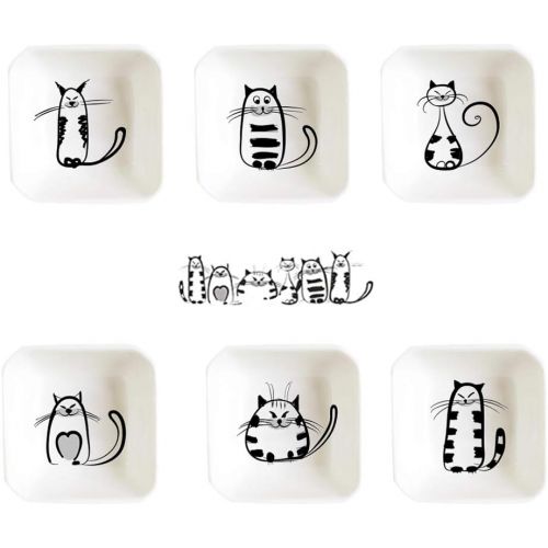  [아마존베스트]BigNoseDeer Super Cute Cat Ceramic Sauce Dish,Mini Side Seasoning Dish,Condiment Dishes,Sushi Soy Dipping Bowl,Snack Serving Dishes,Meow Porcelain Small Saucer Set(Set of 6)