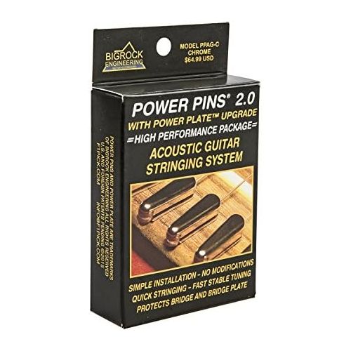  BigRock Innovations Power Pins 2.0 - Chrome Set with Power Plate Upgrade- Patented Bridge Pin System for Acoustic Guitars- Improved Tone, Amplified Sound, Easier Restringing, and Faster Tuning
