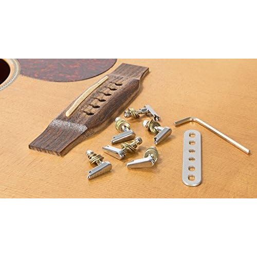  BigRock Innovations Power Pins 2.0 - Chrome Set with Power Plate Upgrade- Patented Bridge Pin System for Acoustic Guitars- Improved Tone, Amplified Sound, Easier Restringing, and Faster Tuning