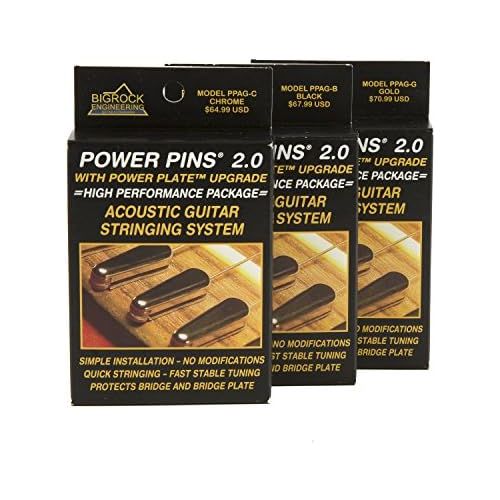  BigRock Innovations Power Pins 2.0 - Chrome Set with Power Plate Upgrade- Patented Bridge Pin System for Acoustic Guitars- Improved Tone, Amplified Sound, Easier Restringing, and Faster Tuning