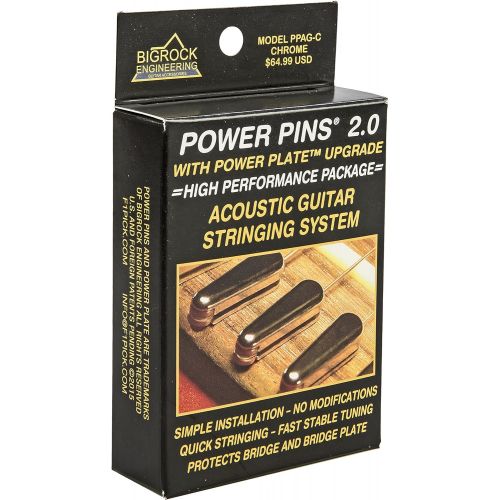  BigRock Innovations Power Pins 2.0 - Chrome Set with Power Plate Upgrade- Patented Bridge Pin System for Acoustic Guitars- Improved Tone, Amplified Sound, Easier Restringing, and Faster Tuning