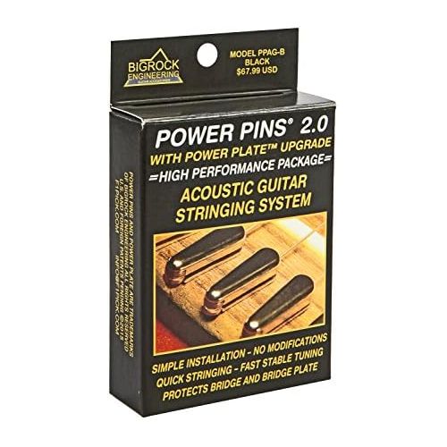  BigRock Innovations Power Pins 2.0 - Black Chrome Set with Power Plate Upgrade- Patented Bridge Pin System for Acoustic Guitars- Improved Tone, Amplified Sound, Easier Restringing, and Faster Tuning