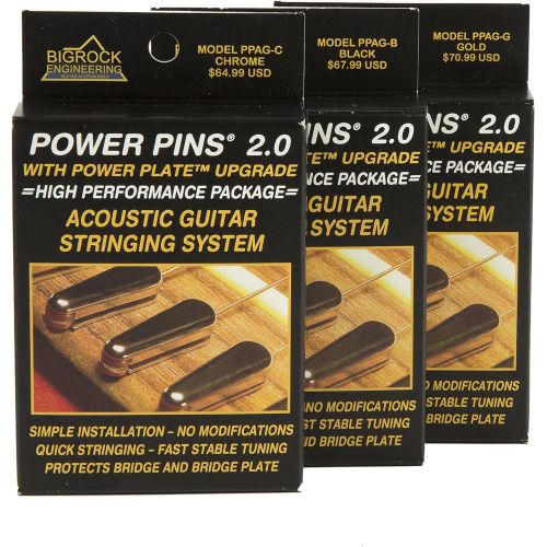  BigRock Innovations Power Pins 2.0 - Black Chrome Set with Power Plate Upgrade- Patented Bridge Pin System for Acoustic Guitars- Improved Tone, Amplified Sound, Easier Restringing, and Faster Tuning