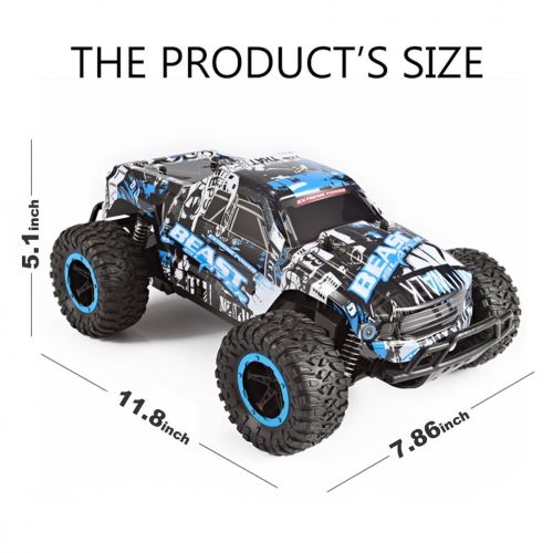  BigSmyo RC Car Off Road Truck Electric High Speed Vehicle with 2.4GHz 4CH 1:16 Buggy Remote Control Race Monster, Rechargeable Race Rock Crawler Racing Car(Blue)