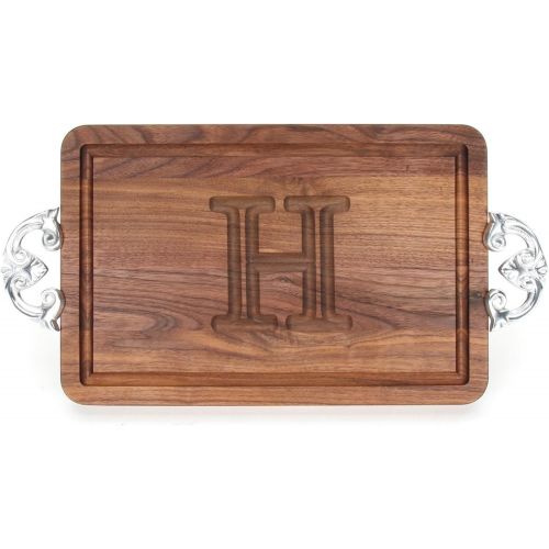  BigWood Boards W210-CL-S Thick Cutting Board with Classic Cast Aluminum Handle, 10.5-Inch by 16-Inch by 1-Inch, MonogrammedS, Walnut