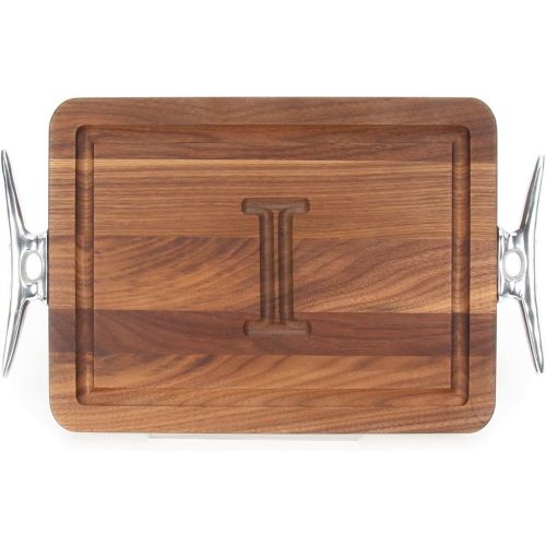  BigWood Boards W210-SCLT-C Thick Cutting Board with Boat Cleat Cast Aluminum Handle, 10.5-Inch by 16-Inch by 1-Inch, Monogrammed C, Walnut